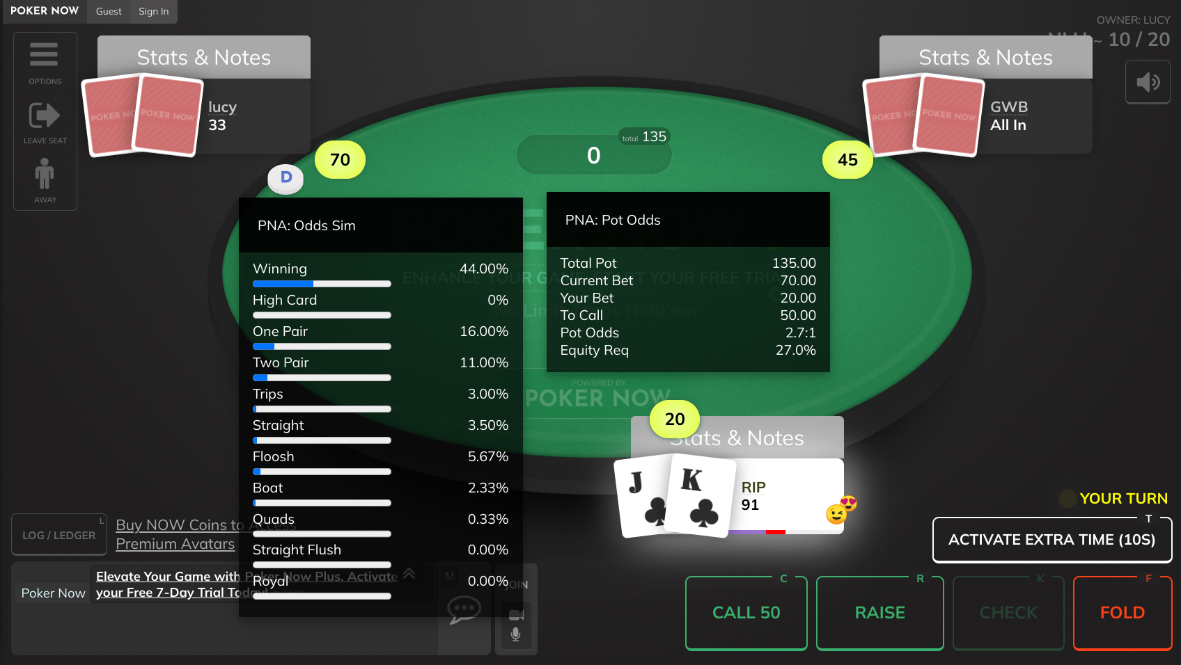 NLH preflop simulation and pot odds demo