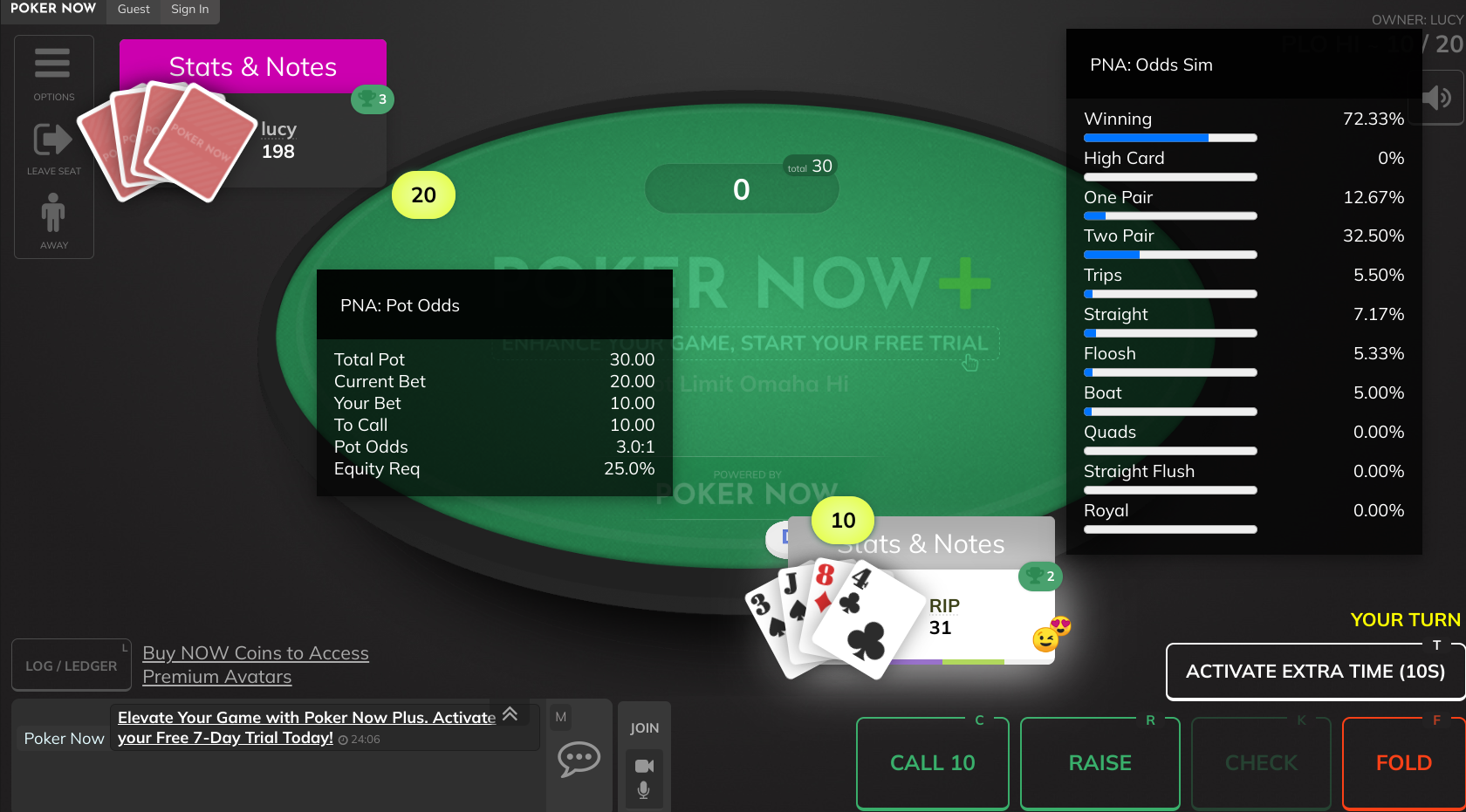 PLO preflop simulation and pot odds demo